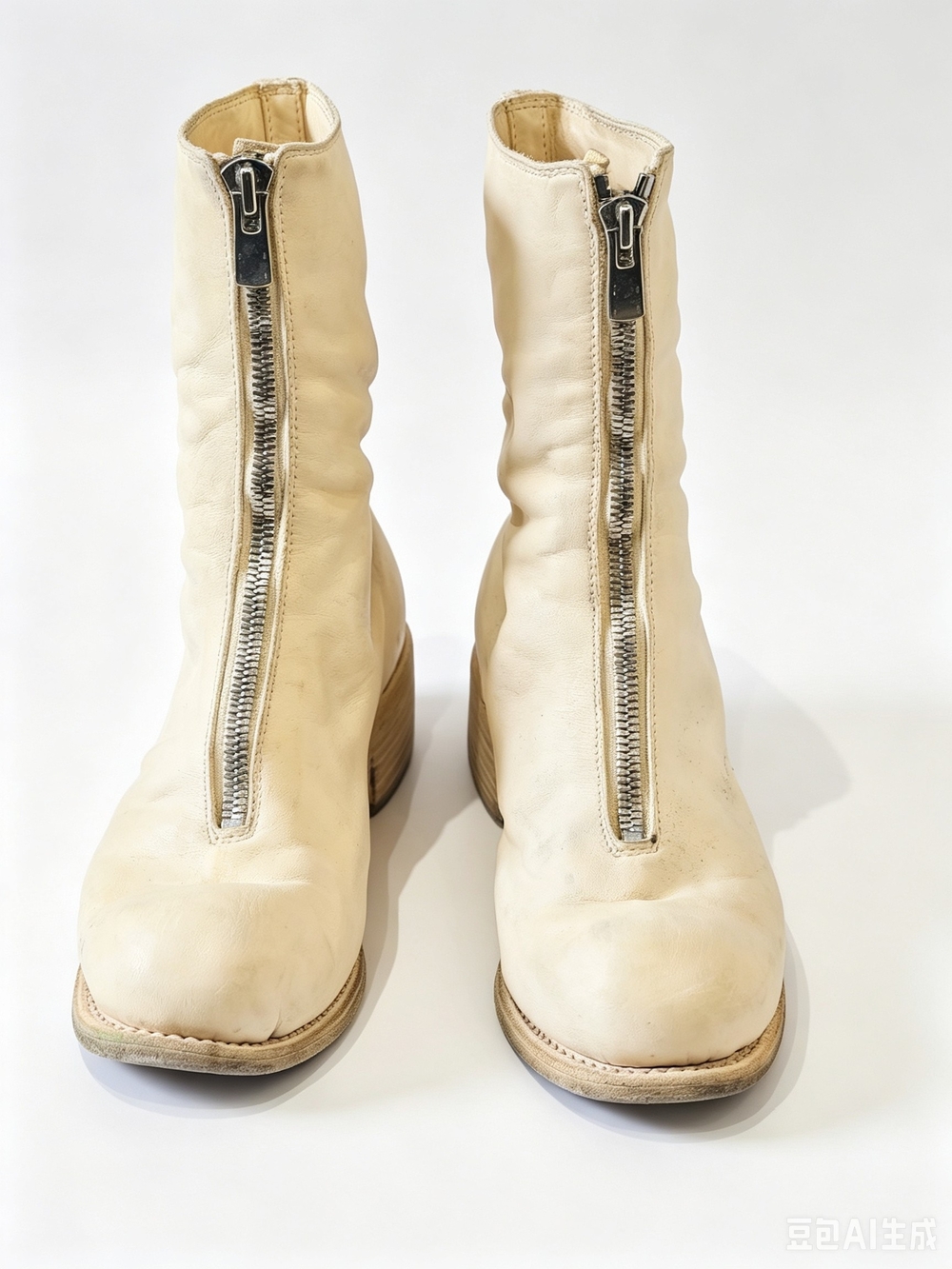 Guidi  Cream Front-Zip Leather Ankle Boots